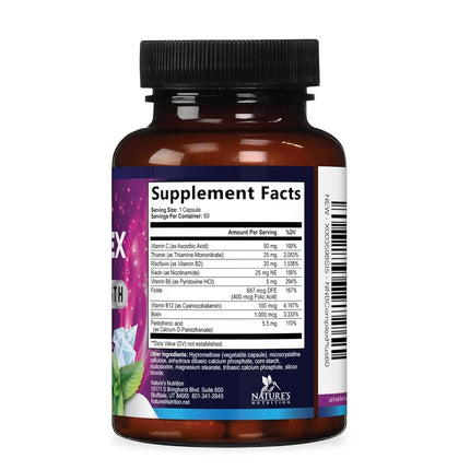 Vitamin B Complex - All B Vitamins Including B12, B1, B2, B3, B5, B6, B7, B9, Folic Acid - Natural Energy Support - High Absorption Vitamin B Supplement - 60 Capsules