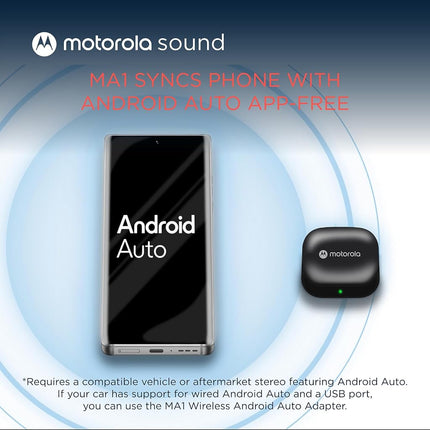 Motorola Ma1 Wireless Android Auto Car Adapter – Easy Setup, Instant Connection, USB Plug-in with Secure Gel Pad