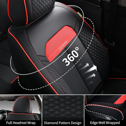 Fundas de asientos delanteros FLORICH, funda de lujo para asientos de coche con cuero impermeable, fundas de asientos de vehículos automotrices para coches, camiones, furgonetas, todoterrenos, sedanes (2 unidades, línea negra y roja)