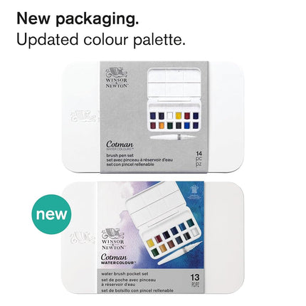 Winsor & Newton, Cotman Watercolour, 'Water Brush Pocket Set' , 12 x Half Pans + 1 x Water Brush