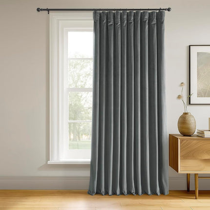 HPD Half Price Drapes Cortinas Blackout Térmicas para Ventana de Terciopelo Extragrande Signature de 84 Pulgadas de Largo, 1 Panel, Forro de Hotel de 4 Pasos, para Dormitorio 100W x 84L, Gris Natural, 100" An x 84" L (Paquete de 1)