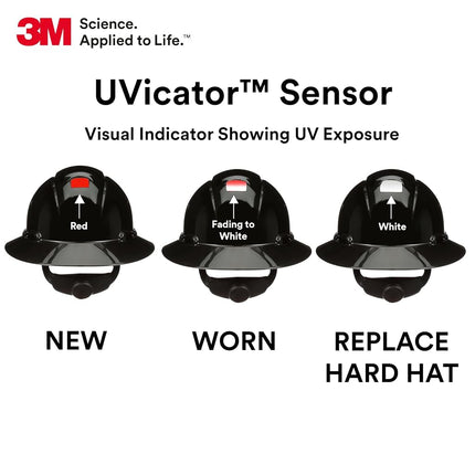 3M SecureFit Full Brim Hard Hat H-812SFV-UV, Black, Vented, 4-Point Pressure Diffusion Ratchet Suspension with Uvicator