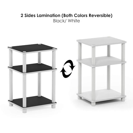 Furinno JUST Side Table, 3-Tier End Table, Open Shelves Night Stand, Bedside Table, Toolless Assembly, for Living Room, Bedroom, White(Espresso)