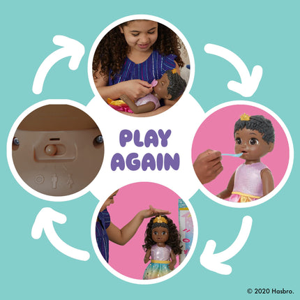 ¡Baby Alive Princesa Ellie Crece! Muñeca de pelo negro, muñeca interactiva con accesorios, muñecas que hablan, juguetes para niñas y niños de 3 años en adelante, 45,72 cm