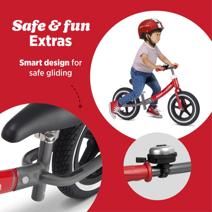 Radio Flyer Air Ride Balance Bike, Red, for Kids Ages 1.5-5, Pedal Free for Quick Learning, Rubber Air Tires, Adjustable Seat, Foot Rest, Ringing Bell, Kid & Toddler Balance Bikes (Amazon Exclusive)