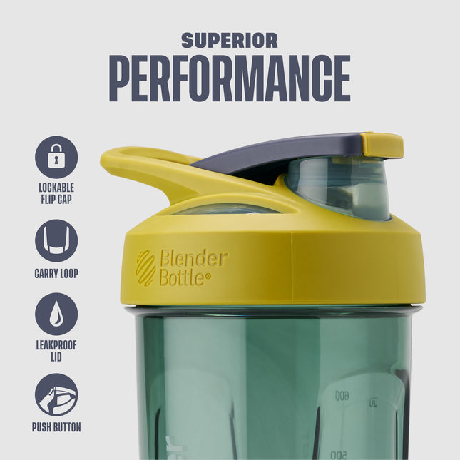 BlenderBottle Sport Shaker avec fouet mélangeur, 828 ml, Jaune – Shakes protéinés et hydratation pour athlètes et passionnés de fitness, mélange facile, durable et léger, couvercle verrouillable