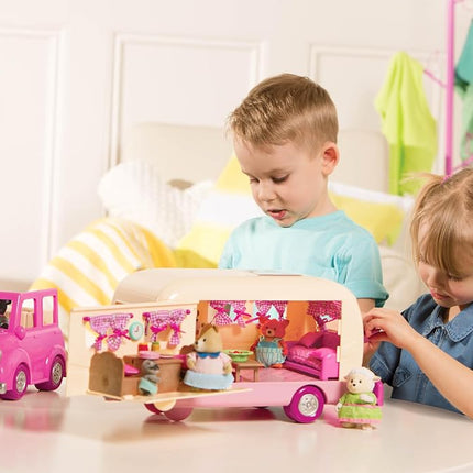 Li'l Woodzeez Happy Camper Dollhouse Playset, Pink Camper 40-Piece