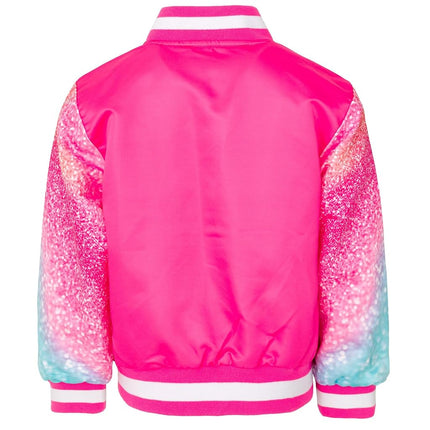 Barbie GIRLS BOMBER JACKET BOMBER JACKET SMALL KIDS TO LARGE KIDS SIZE 4-16, Light Pink Glitter, 14-16