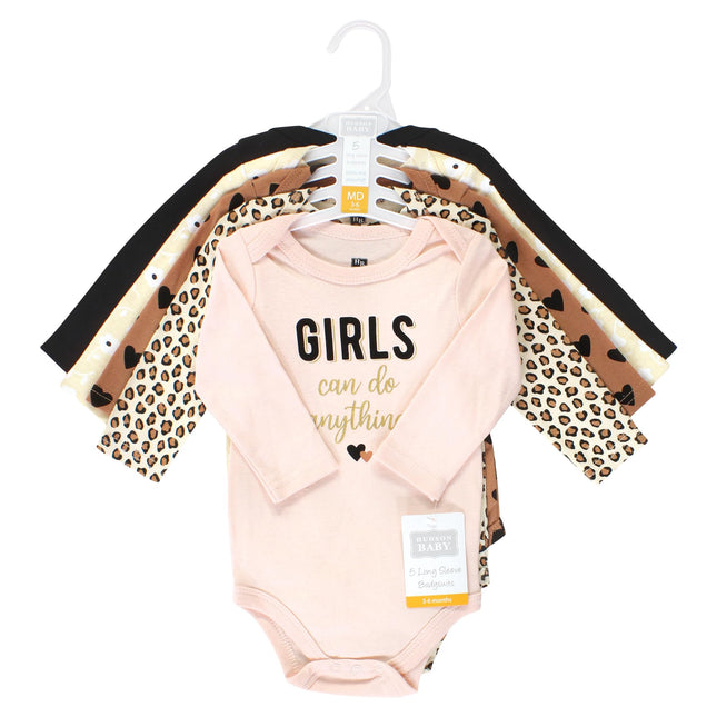 Hudson Baby Unisex Baby Unisex Baby Cotton Long-sleeve Bodysuits, Cinnamon Hearts, Preemie, Cinnamon Hearts 5 Pack, Preemie