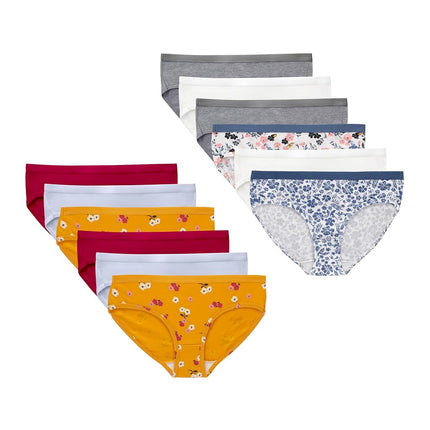 Culottes Hanes Hipster, Coton extensible pour filles, Assorties, Paquet de 12, Mauve, Pervenche, Gris, Blanc, Imprimés floraux, Taille 8