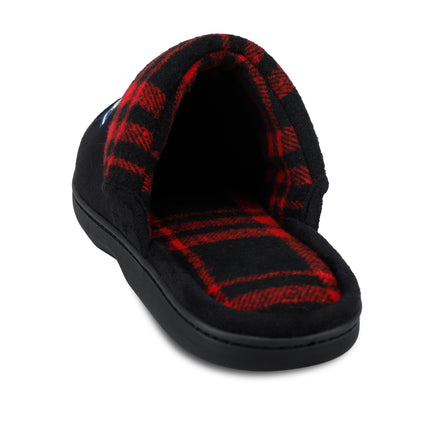 Dickies Men's Open Back Slide-On Plaid Fold-Over Scuff Slippers with Embroidered Logo Slippers, black, XX-Large
