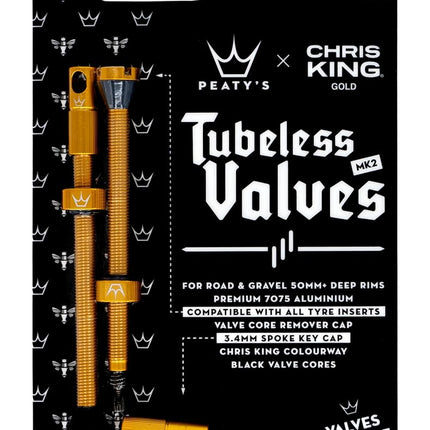 Peaty's X Chris King MK2 Tubeless Valves Presta - Integrated Spoke Key & Valve Core Removal Caps, Mountain Bike, Road & Gravel Bicycle Tyre, Insert Compatible, 7075 Aluminium - 60mm, Black