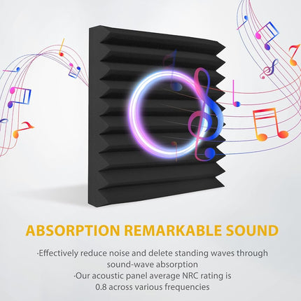 Acoustic Foam Panels 12 Pack 1" x 12"x 12" High Density Soundproofing Wedges for Wall Sound Proof Foam Panels Noise Absorbing Blocker and Sound-Damping Black Perfect for Studio Office Gaming Room