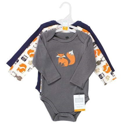 Hudson Baby Baby Boys Cotton Long-sleeve Bodysuits 3-pack, Forest, 3-6 Months