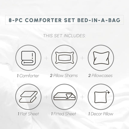Elegant Comfort Silky Soft 8-Piece Cabin Lodge Bed-in-a-Bag Comforter Set, Includes 4pc Smart Sheet Set, Comforter, Decorative Pillow, Matching Pillowcases and Shams - King/California King, Burgundy