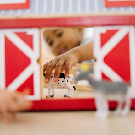 Melissa & Doug Fold and Go Wooden Barn With 7 Animal Play Figures Farm Animals Barn Toy, Portable Toys, Farm Toys For Kids And Toddlers Ages 3+
