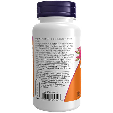 NOW Vitamin K-2 100 mcg,100 Veg Capsules