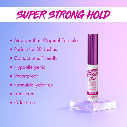 i•ENVY by Kiss Super Strong Hold 3D Strip Lash Glue (Clear), Waterproof Brush-On False Eyelash Adhesive, Latex-Free & Odor-Free, Long-Lasting & Easy Application, Ideal for Sensitive Eyes