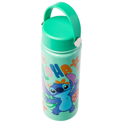 Bouteille d'eau en acier inoxydable Silver Buffalo Disney Lilo et Stitch « Aloha » avec poignée pivotante représentant Stitch, 590 ml