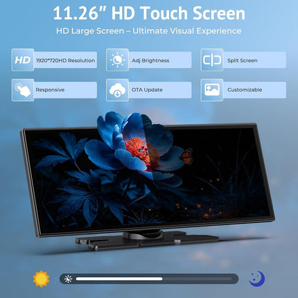 Wonsidary 11.26" Portable CarPlay Screen Compatible with Wireless Apple CarPlay & Android Auto,Video Streaming,Split Screen,1080P Backup Camera,Dual Bluetooth,Voice Control,OTA,12-24V for All Vehicles