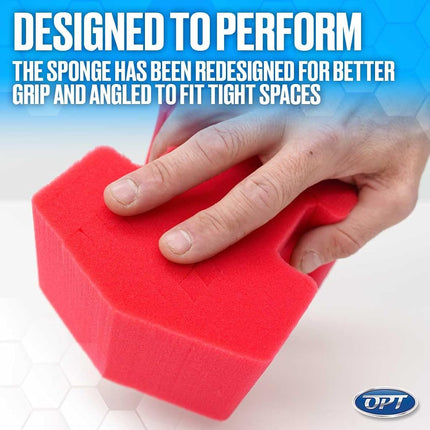 Optimum Big Red Sponge 2.0 – Better Grip and Access Tight Spaces - Safe for All Paint Types, Use for Rinseless Car Wash and Car Wash Soap