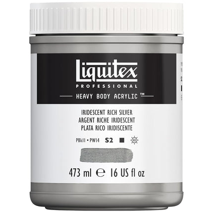 Pintura acrílica de cuerpo denso profesional Liquitex, pote de 473 ml (16 oz), plateado iridiscente intenso