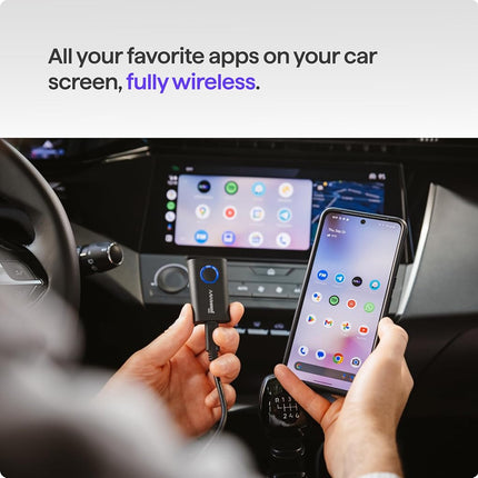 AAWireless Two+ Android Auto & Carplay 2-in-1 Adapter — Wireless Connection via Bluetooth & WiFi — Suitable for iOS 10+ & Android 11+ — Multifunctional Button — Made in Europe