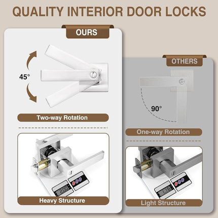 6 Pack Square Door Lever Privacy Door Lock Handleset, Keyless Lockset Door Knobs Interior Door Knobs Storage Room Bathroom Set Reversible Keyless Flat Levers in Satin Nickel