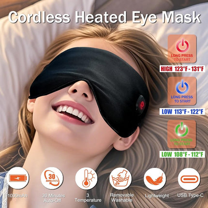 Rechargeable Cordless Heated Eye Mask for Dry Eyes - Adjustable Temperature Portable Eye Warm Compress for Migraines Styes Sinus & Sleep Men Women