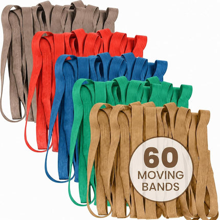 60 Pack Mover Bands – Extra Large Rubber Bands for Moving Blankets, Furniture & Appliances – Heavy-Duty Stretch Bands in 5 Sizes (25", 30", 36", 42", 46")