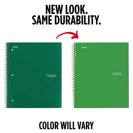 Five Star Spiral Notebook, 5 Subject, College Ruled, 200 Sheets, 11 x 8.5 Inch, Green (72079)