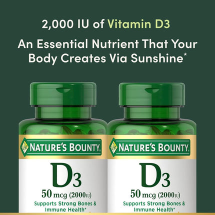 Nature's Bounty Vitamin D3 2000 IU Twin Packs, 150 Count Each, Total 300 Softgels
