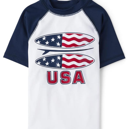The Children's Place Boys' Short Sleeve Rashguard, USA Surfboards, XX-Large