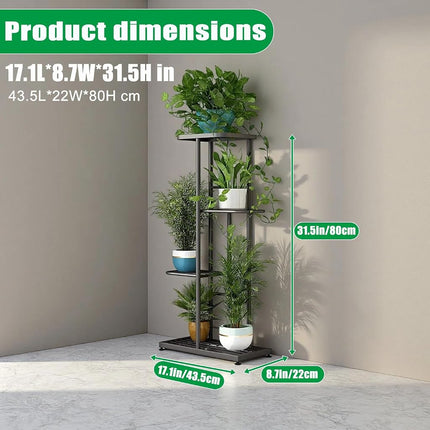 LINZINAR Metal 4 Tier 5 Potted Plant Stand Indoor Outdoor Planter Display Shelf for Patio Garden Corner Balcony Living Room