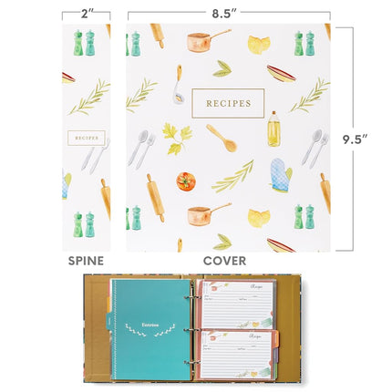 Jot & Mark 3 Ring Recipe Binder 8.5" x 11" | Full-Page with Clear Protective Sleeves and Color Printing Paper for Family Recipes (8.5"x11" Recipe Binder, Kitchen Toolkit)