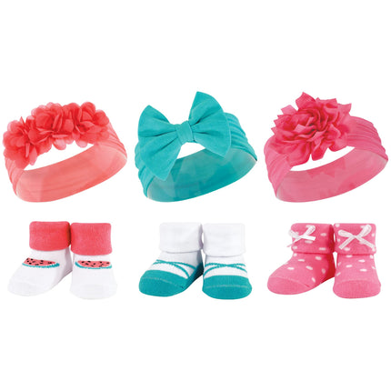 Hudson Baby Girl's Headband and Socks Giftset, Tea