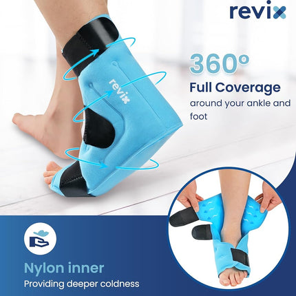 REVIX Large Ankle Ice Pack for Foot Discomfort, Reusable Gel Cold Pack with Cold Compression Therapy, Full Coverage Ankle Ice Wrap for Post-Workout Recovery, Achilles Tendonitis, 2 Packs