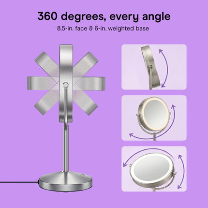 Conair Lighted Makeup Mirror, Double-Sided LED Vanity Mirror with 1X/10X Magnification, 3 Light Settings, 3 Modes, 360� Rotation, Satin Nickel Finish