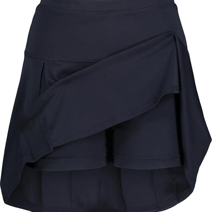 Falda estilo patinadora con cintura elástica y tiro, uniforme escolar IZOD para niñas, con pantalón corto incorporado, bolsillos funcionales, resistente a las arrugas, rendimiento azul marino, 12
