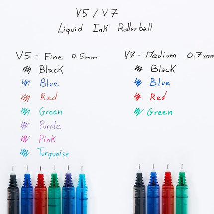 Pilot V5 Liquid Ink Rollerball 0.5mm Tip - Black/Blue/Red/Green (Pack of 4)