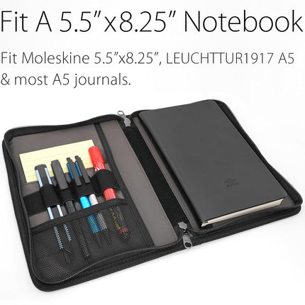diodrio A5 Zipper Journal Notebook Cover with YKK for Moleskine Cahier LEUCHTTURM Journals Planners Sketchbook, Water Resistant, Refillable, Inner Pockets, Black DDNC-M3-ZIP Medium