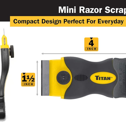 Titan 12031 4-Inch Mini Razor Scraper | Includes 1 Extra Heavy-Duty Razor Blade