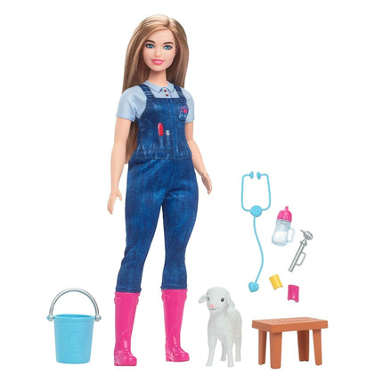 Barbie 65th Anniversary Doll & 10 Accessories, Farm Veterinarian Set with Blonde Vet Doll, Lamb with Moving Ears & More, HRG42