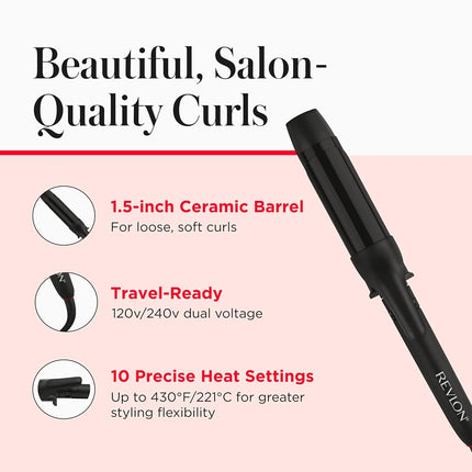 REVLON SmoothStay Coconut Oil Infused Hair Curling Iron - Barrel Curling Iron 1 ½ Inch for Loose Curls, Shinier, Visibly Smoother Hair (1 ½ in)