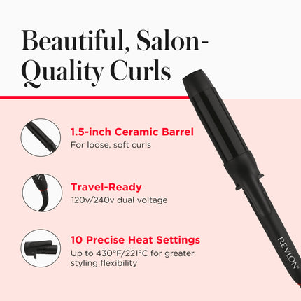 REVLON SmoothStay Coconut Oil Infused Hair Curling Iron - Barrel Curling Iron 1 ½ Inch for Loose Curls, Shinier, Visibly Smoother Hair (1 ½ in)