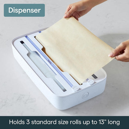 YouCopia Drawer Foil, Plastic Wrap, Parchment and Wax Paper with Safety Cutters and Labels for Kitchen Organization, 3-in-1, Speckled White