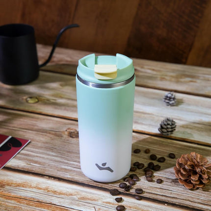 Konokyo Tumbler with Lid, 16 oz Travel Coffee Mug Double Wall Vacuum Stainless Steel Thermal Metal Cup Insulated Water Bottle,GreenWhite