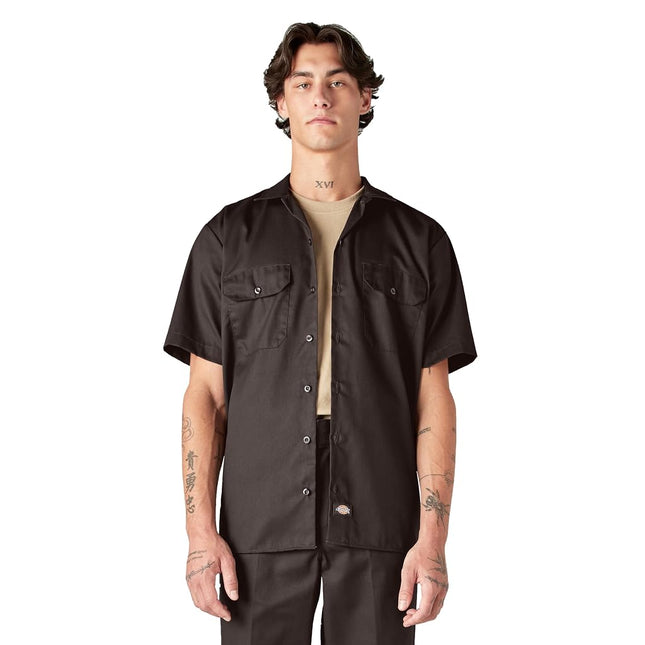 Dickies Mens Short-Sleeve Work Shirt, XXT, Dark Brown