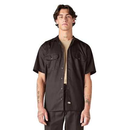 Dickies - Men's Short Sleeve Work Shirt, Dark Brown, M
