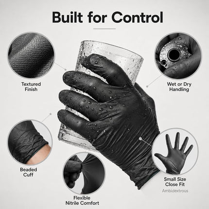 ForPro Disposable Nitrile Gloves, Chemical Resistant, Powder-Free, Latex-Free, Non-Sterile, Food Safe, 4 Mil, Black, Small, 100-Count